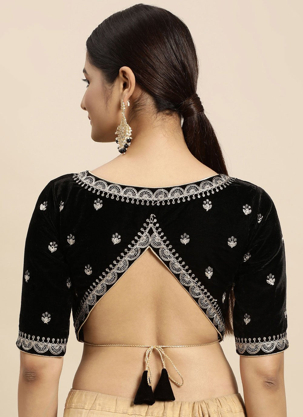 Designer Blouse Velvet Black Embroidered Blouse