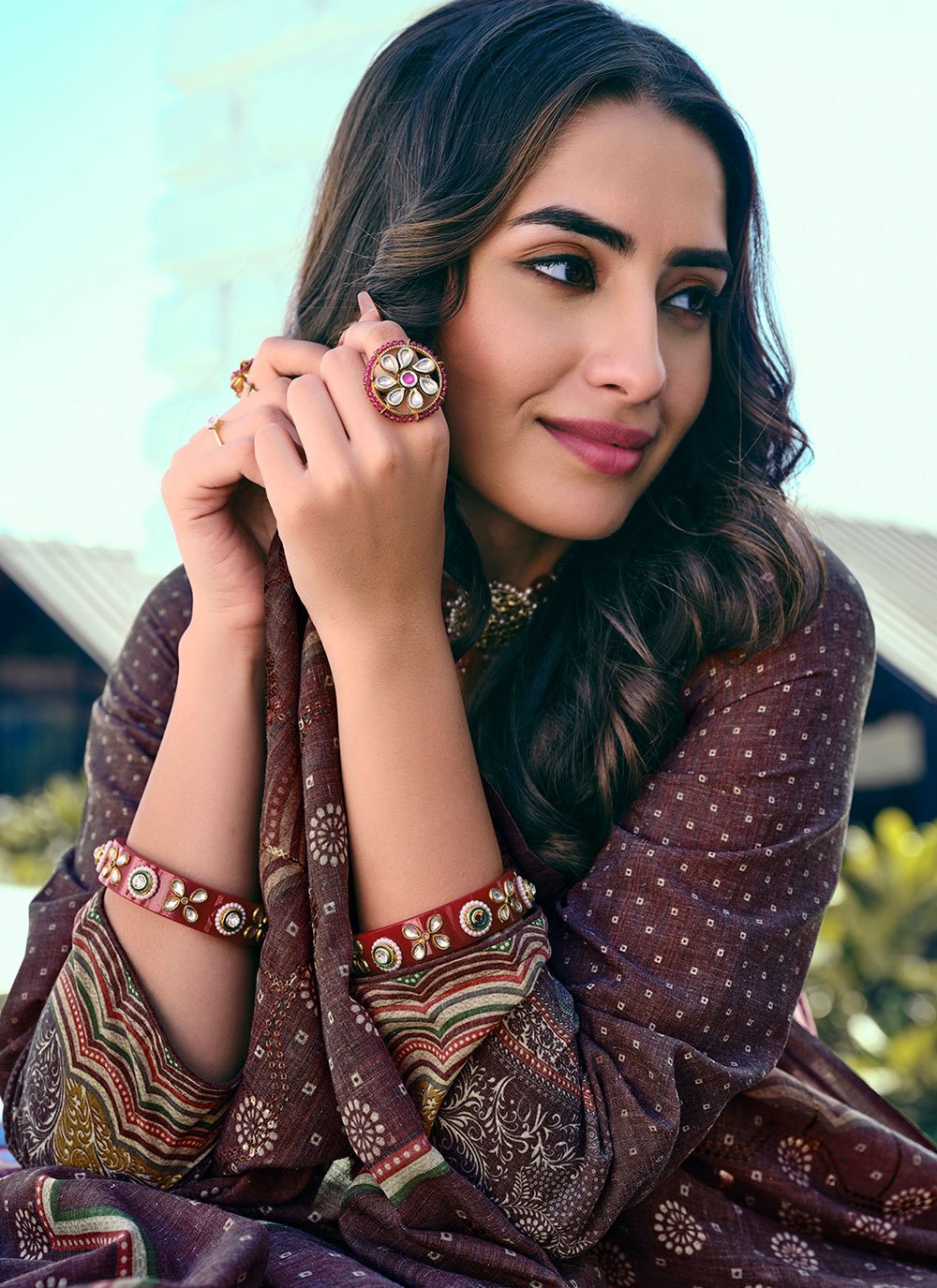 Floor Lenght Salwar Suit Blended Cotton Burgundy Digital Print Salwar Kameez