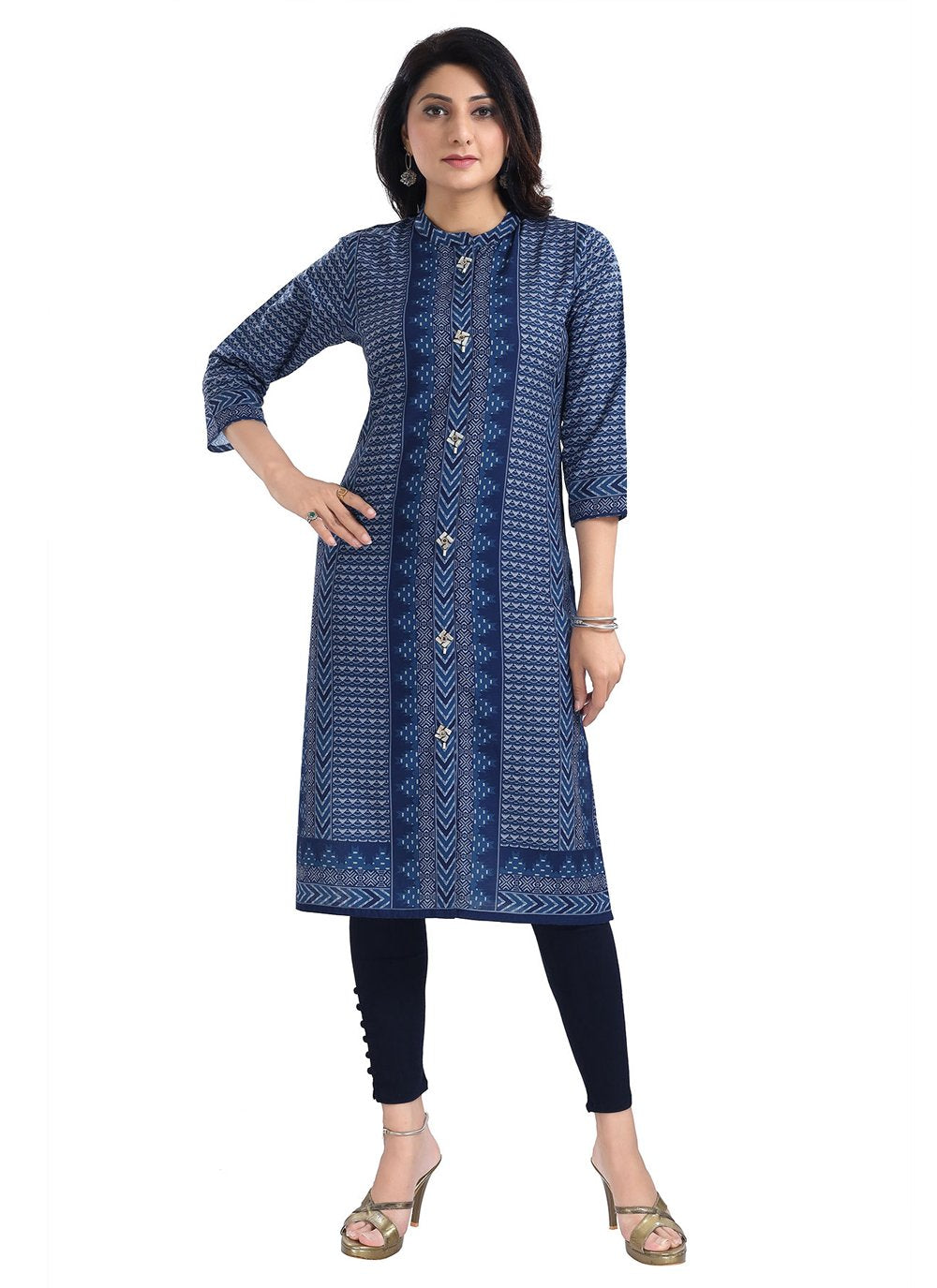 Designer Kurti Blended Cotton Blue Digital Print Kurtis