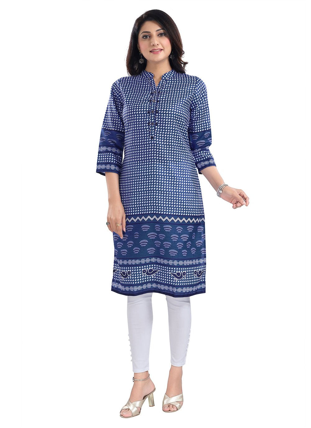 Designer Kurti Blended Cotton Blue Digital Print Kurtis