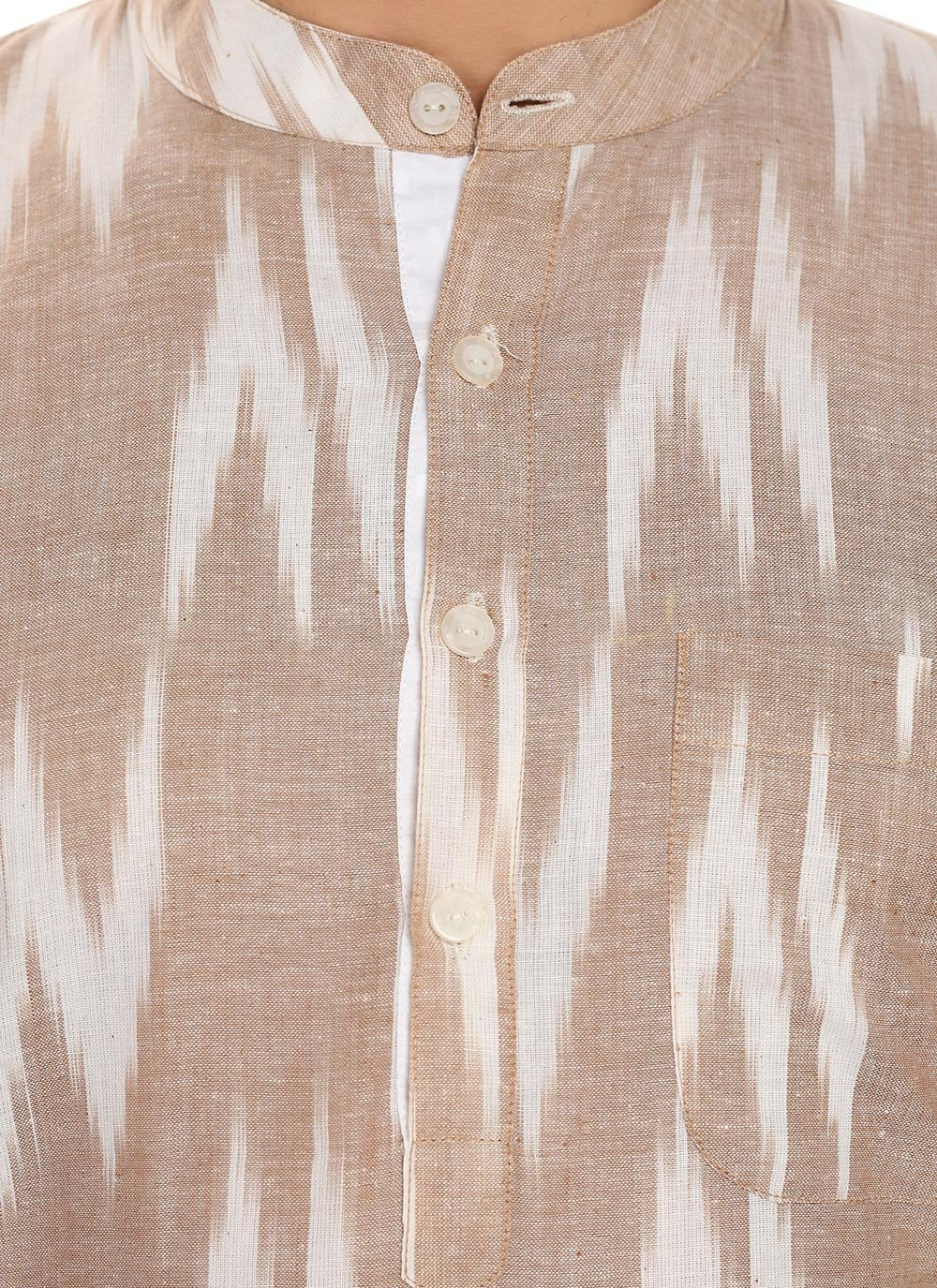 Short Kurta Blended Cotton Peach Fancy Work Mens