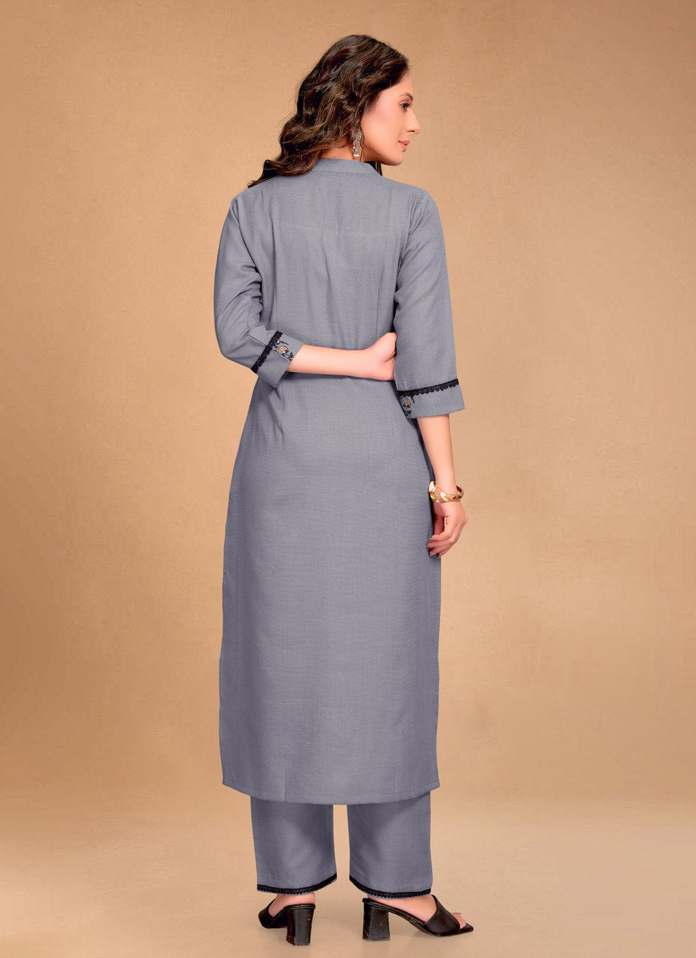 Pant Style Suit Blended Cotton Grey Foil Print Salwar Kameez