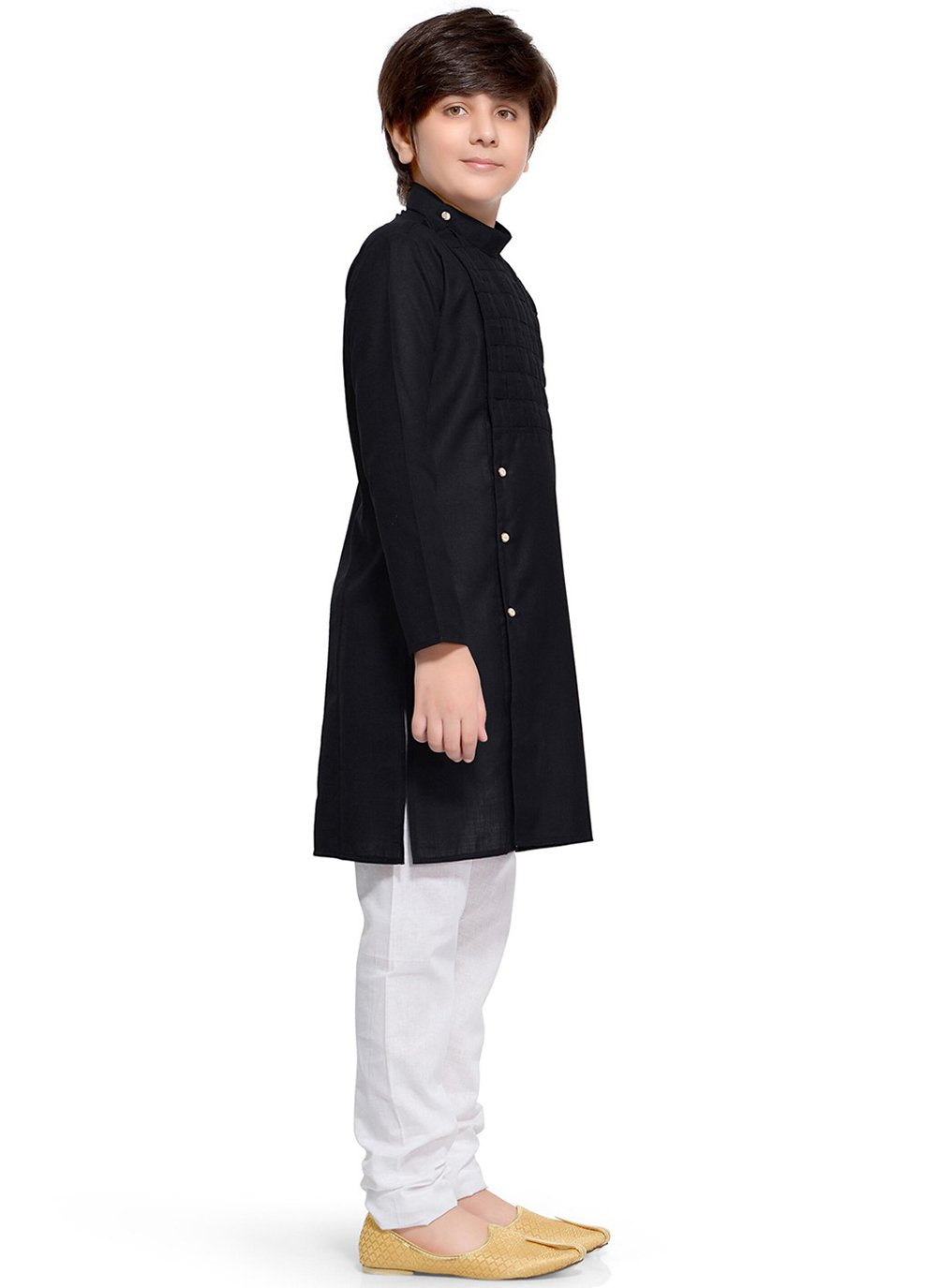 Kurta Pyjama Blended Cotton Black Embroidered Kids
