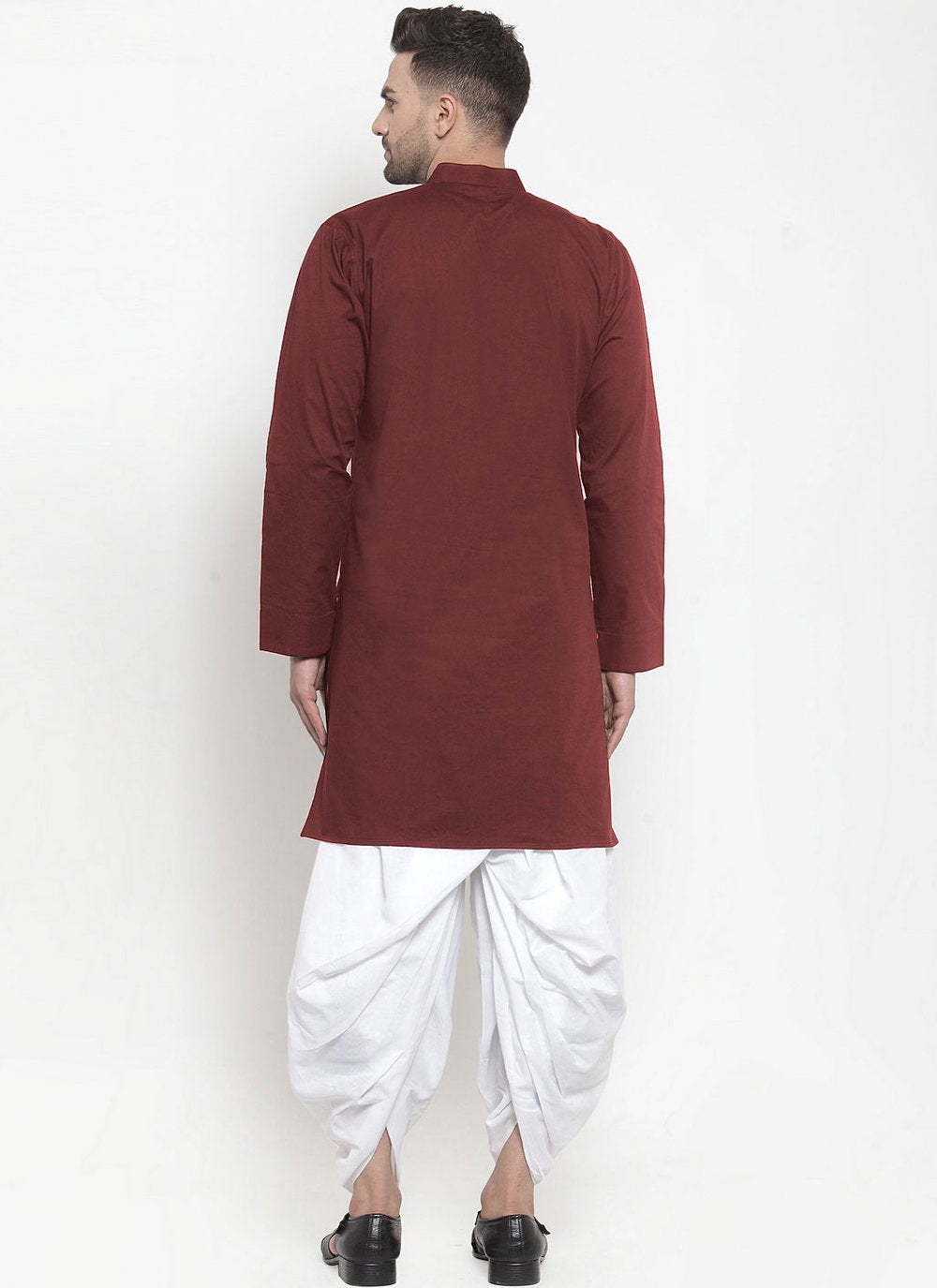 Dhoti Kurta Blended Cotton Maroon Plain Mens