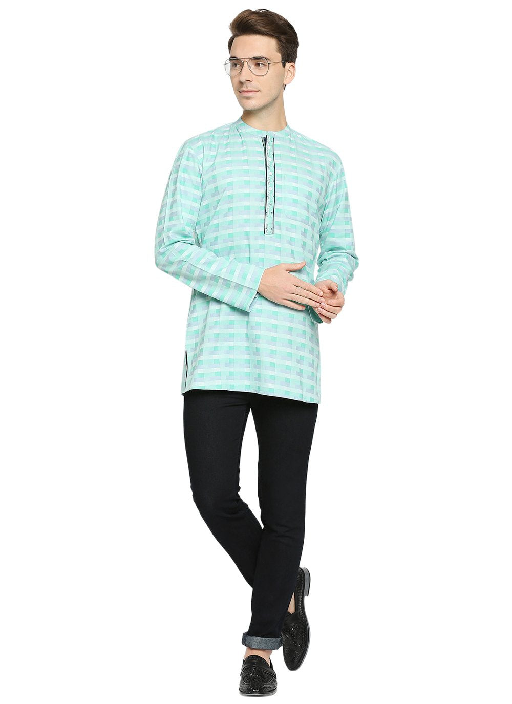 Short Kurta Blended Cotton Multi Colour Print Mens