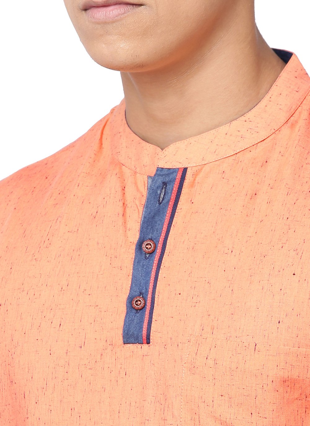 Short Kurta Blended Cotton Peach Fancy Work Mens