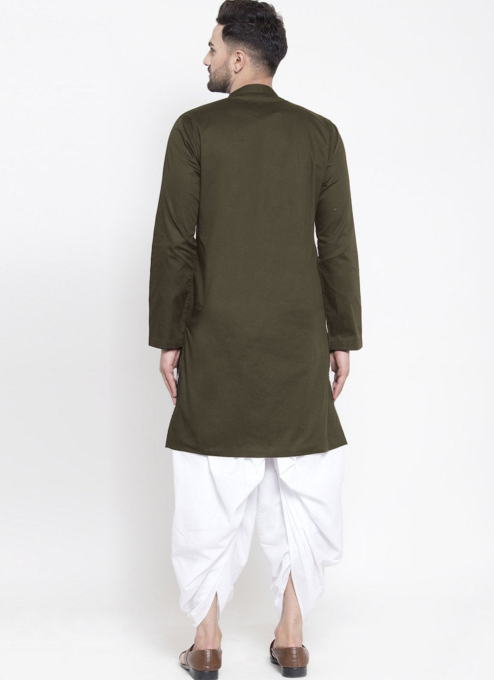 Dhoti Kurta Blended Cotton Green Plain Mens