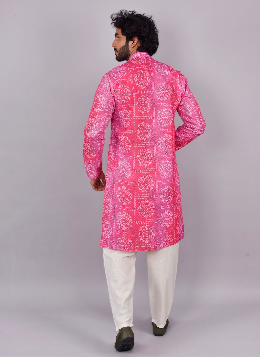 Kurta Pyjama Blended Cotton Pink Print Mens