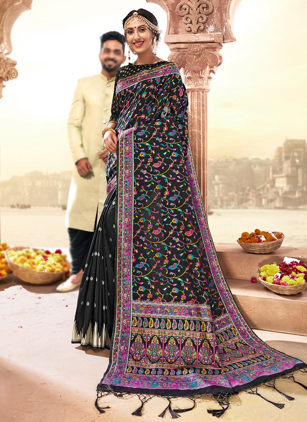 Classic Blended Cotton Multi Colour Woven Saree