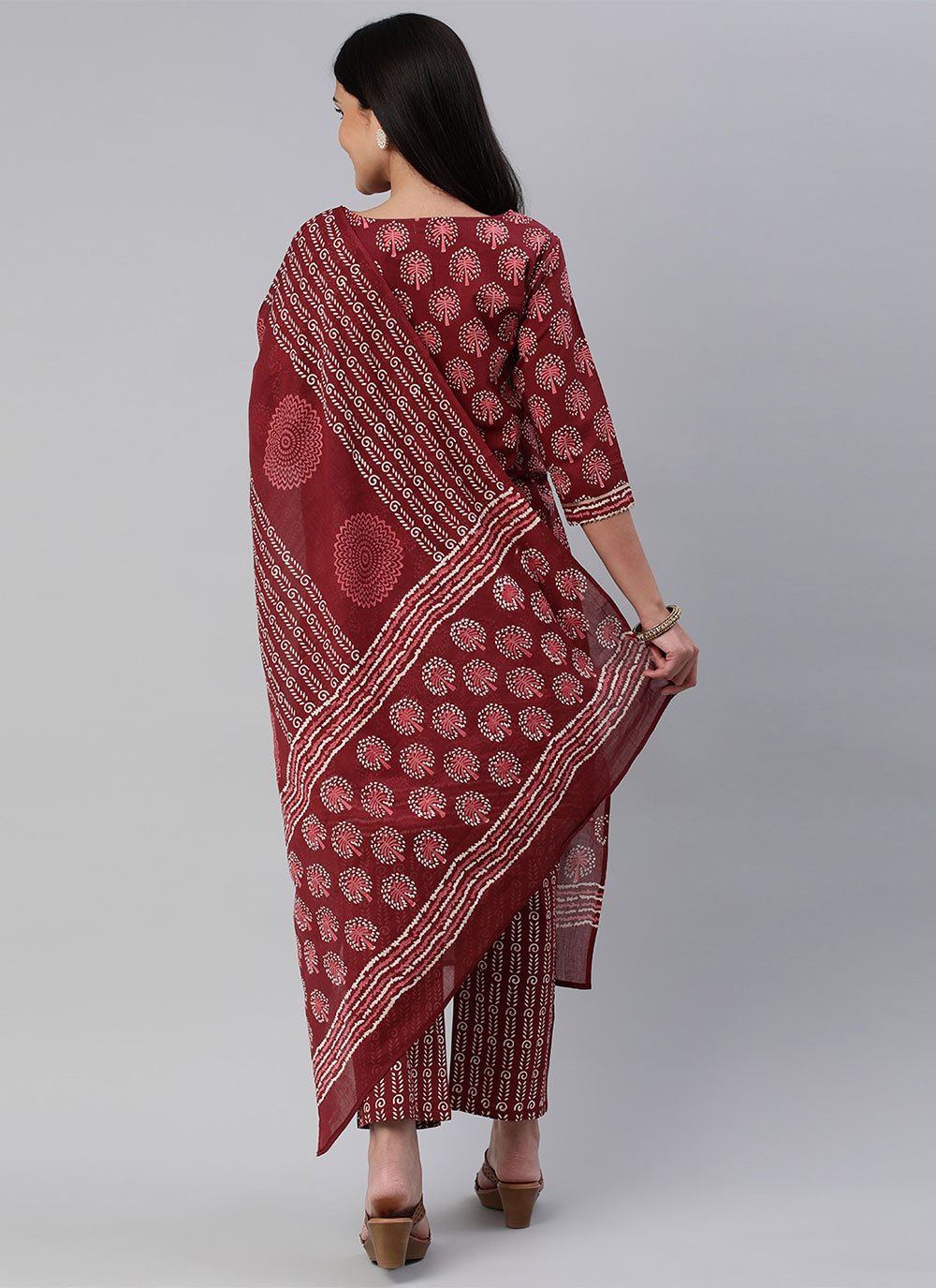 Straight Salwar Suit Cotton Maroon Block Print Salwar Kameez
