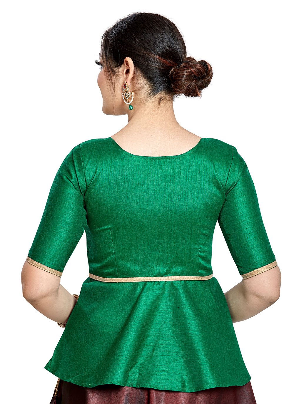 Blouse Art Silk Green Buttons Blouse