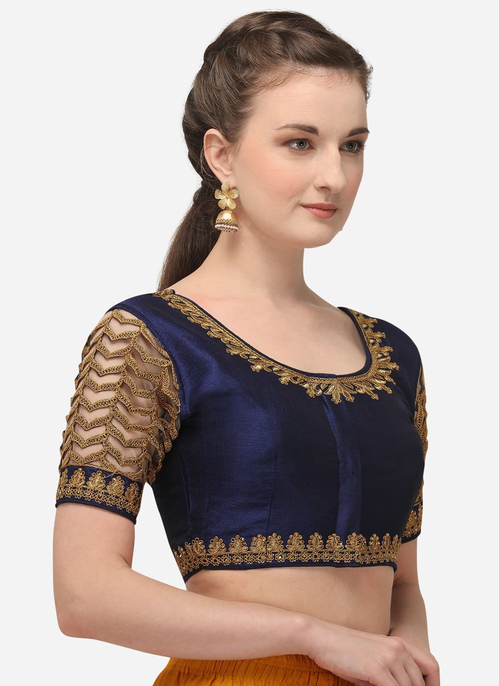 Blouse Silk Blue Embroidered Blouse