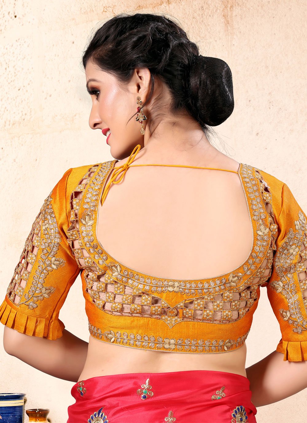 Blouse Silk Orange Embroidered Blouse