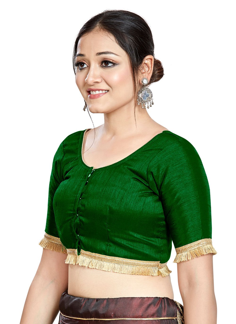 Blouse Art Silk Green Plain Blouse