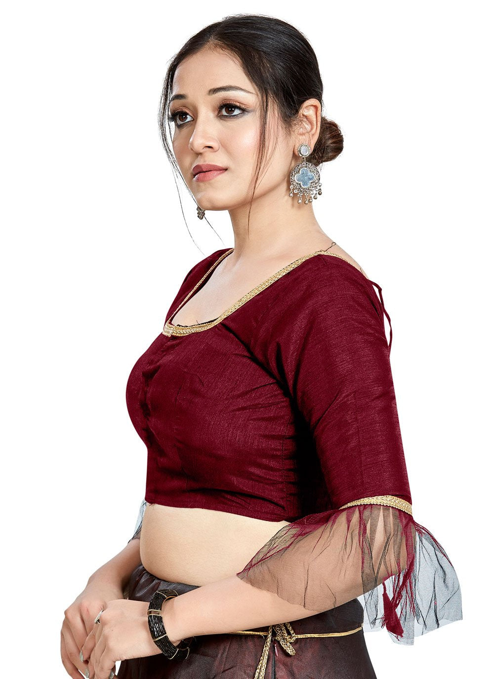 Blouse Art Silk Maroon Plain Blouse