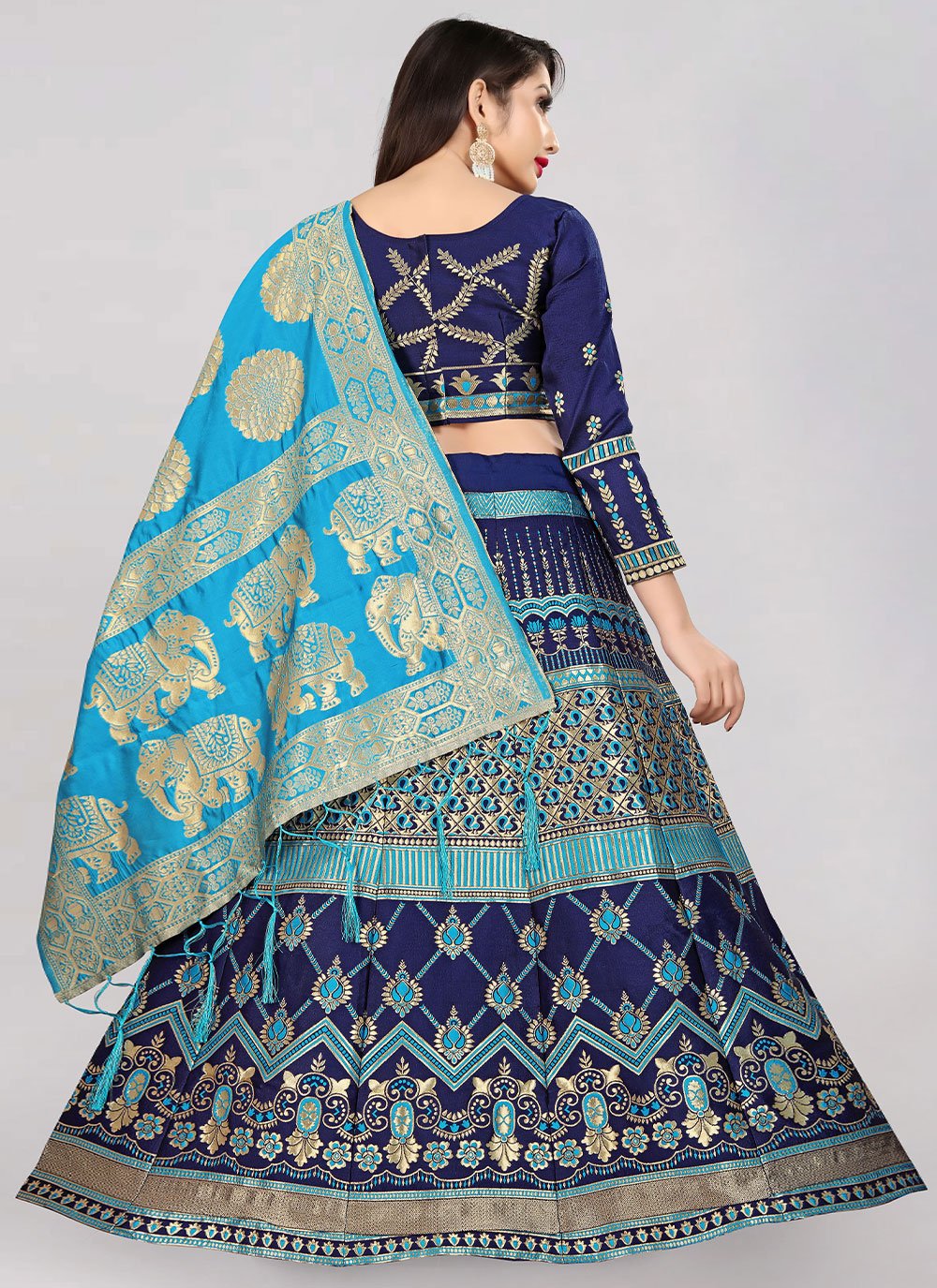 Lehenga Choli Banarasi Silk Blue Jacquard Work Lehenga Choli