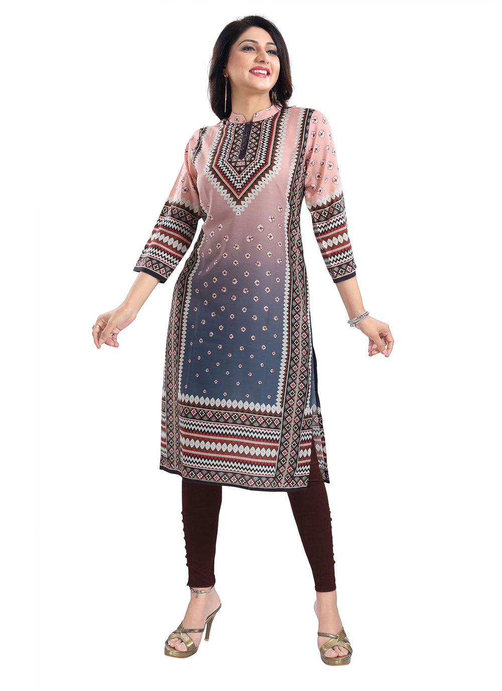 Designer Kurti Muslin Blue Pink Digital Print Kurtis