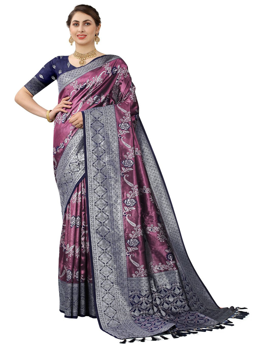 Classic Kanjivaram Silk Blue Purple Weaving Saree