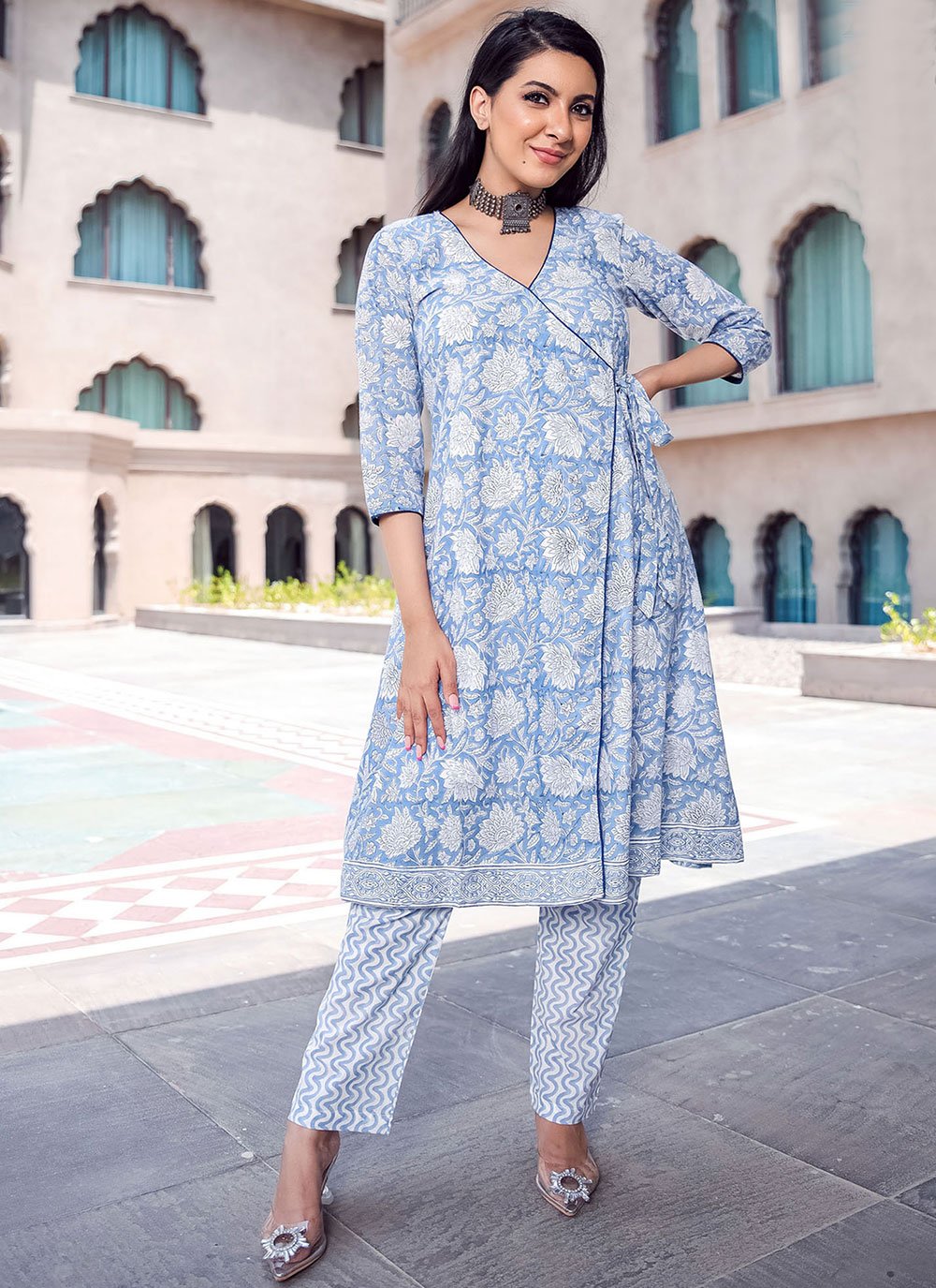 Casual Kurti Muslin Blue Digital Print Kurtis Kajols Indian Pakistani Fashion Tailoring