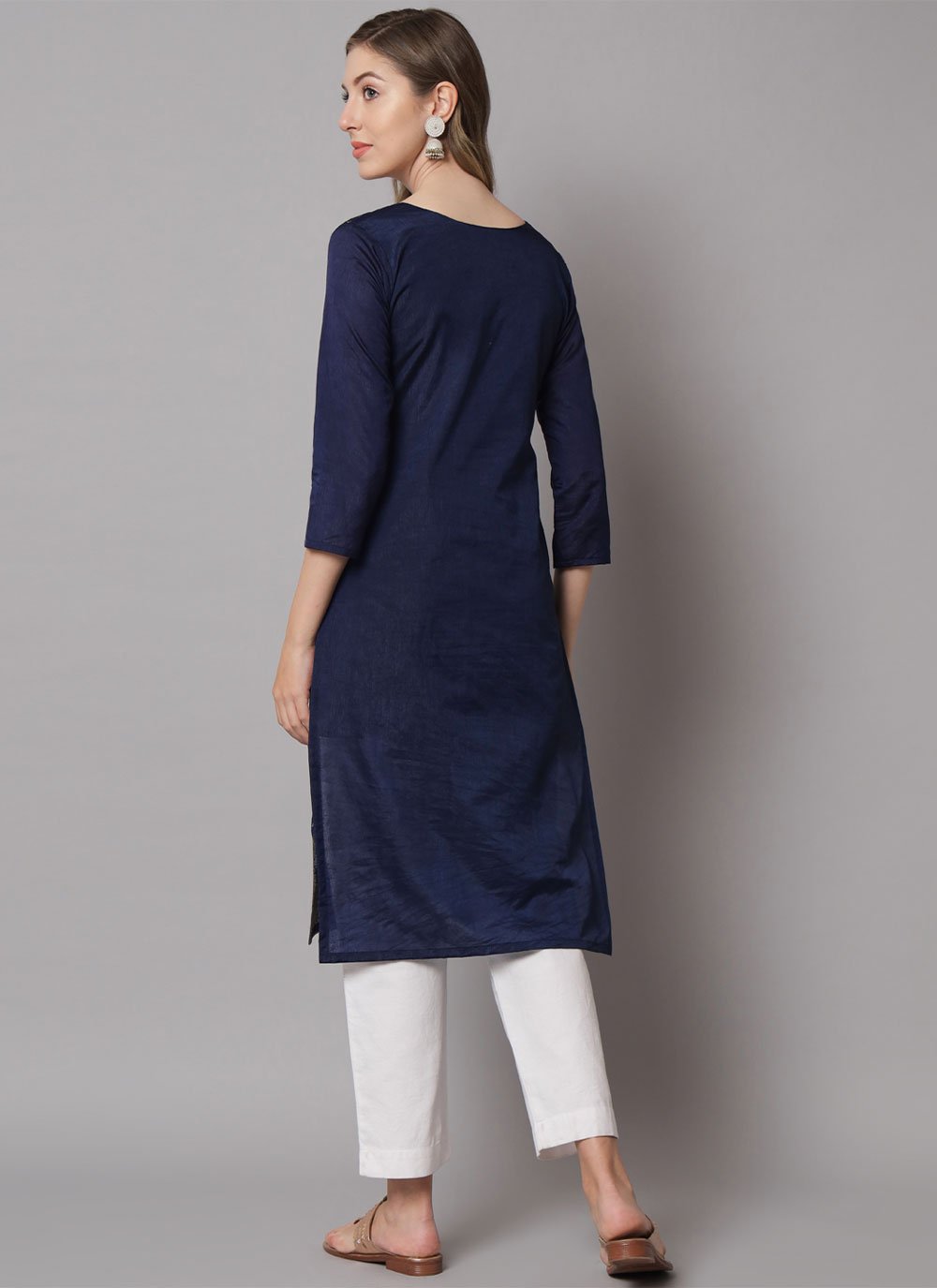 Casual Kurti Cotton Silk Blue Jacquard Work Kurtis