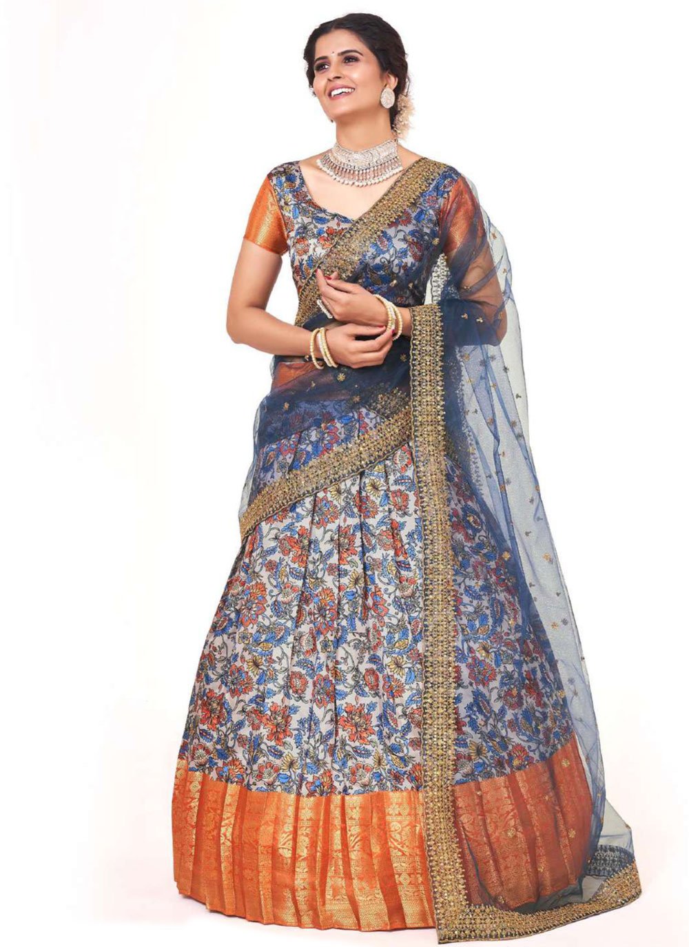 Lehenga Choli Silk Blue Digital Print Lehenga Choli