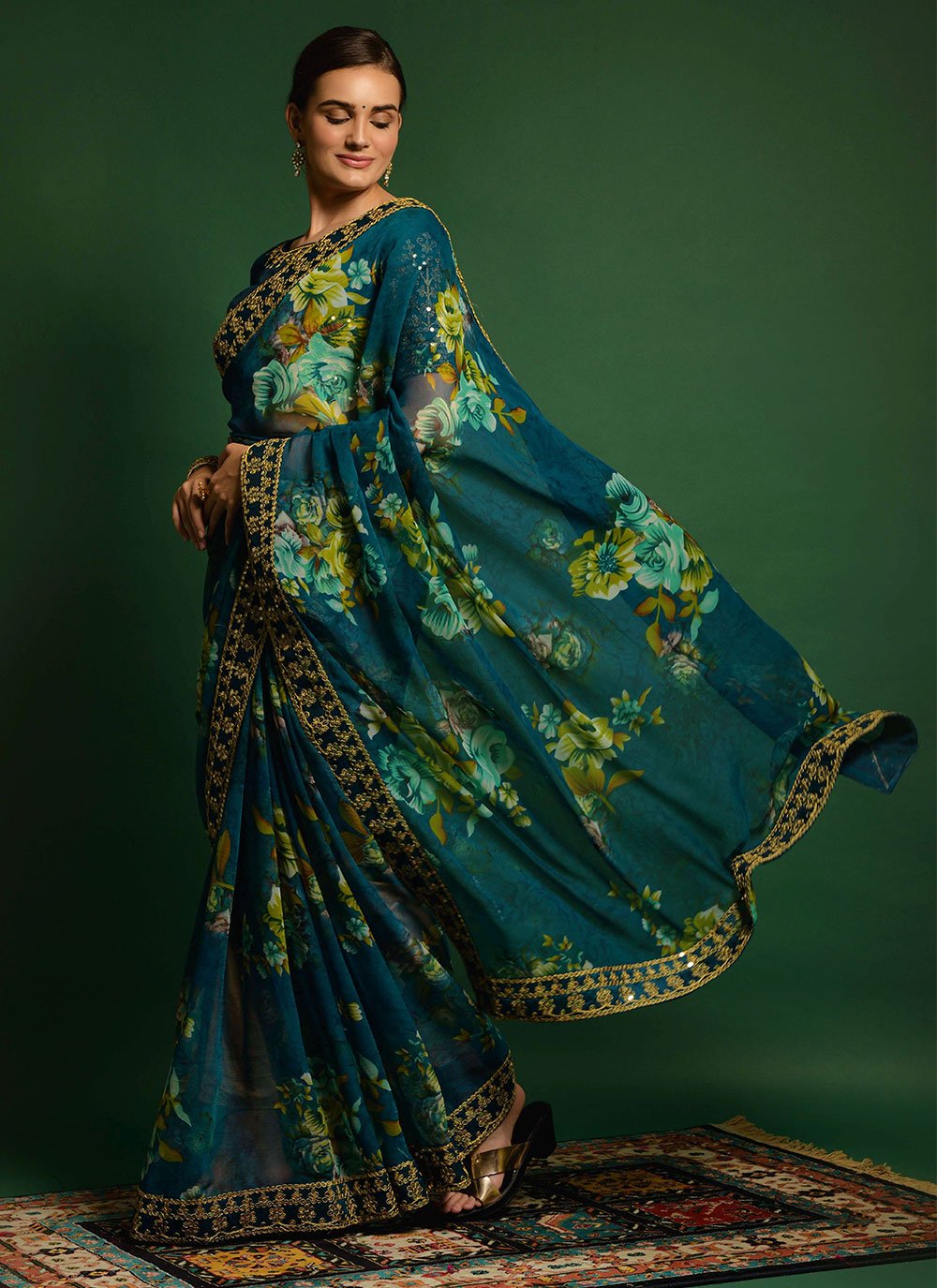 Classic Georgette Blue Embroidered Saree