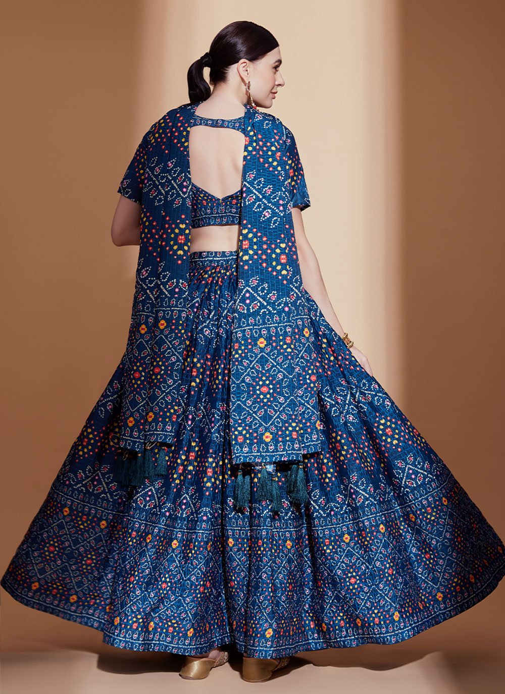 A Line Lehenga Chinon Blue Digital Print Lehenga Choli