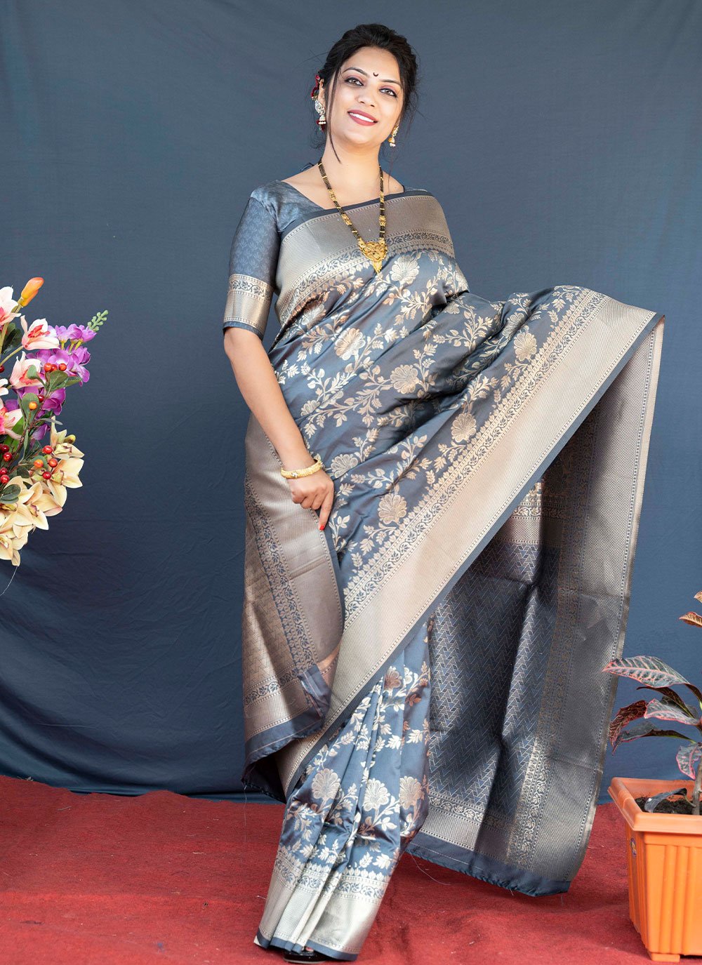 Classic Banarasi Silk Blue Weaving Saree
