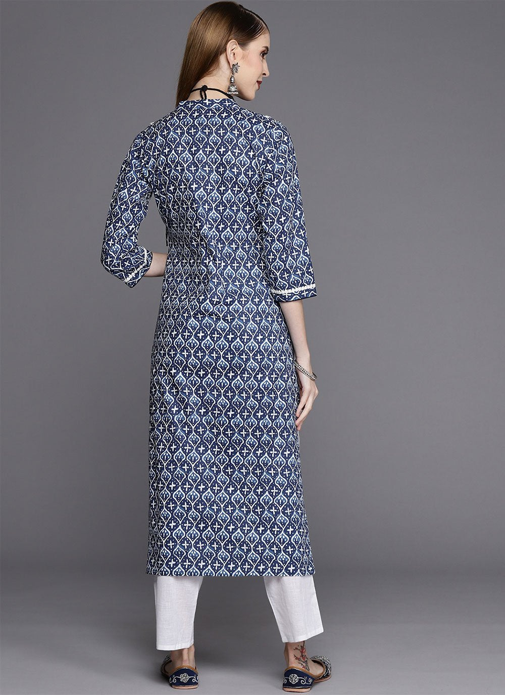 Party Wear Kurti Cotton Blue Print Kurtis