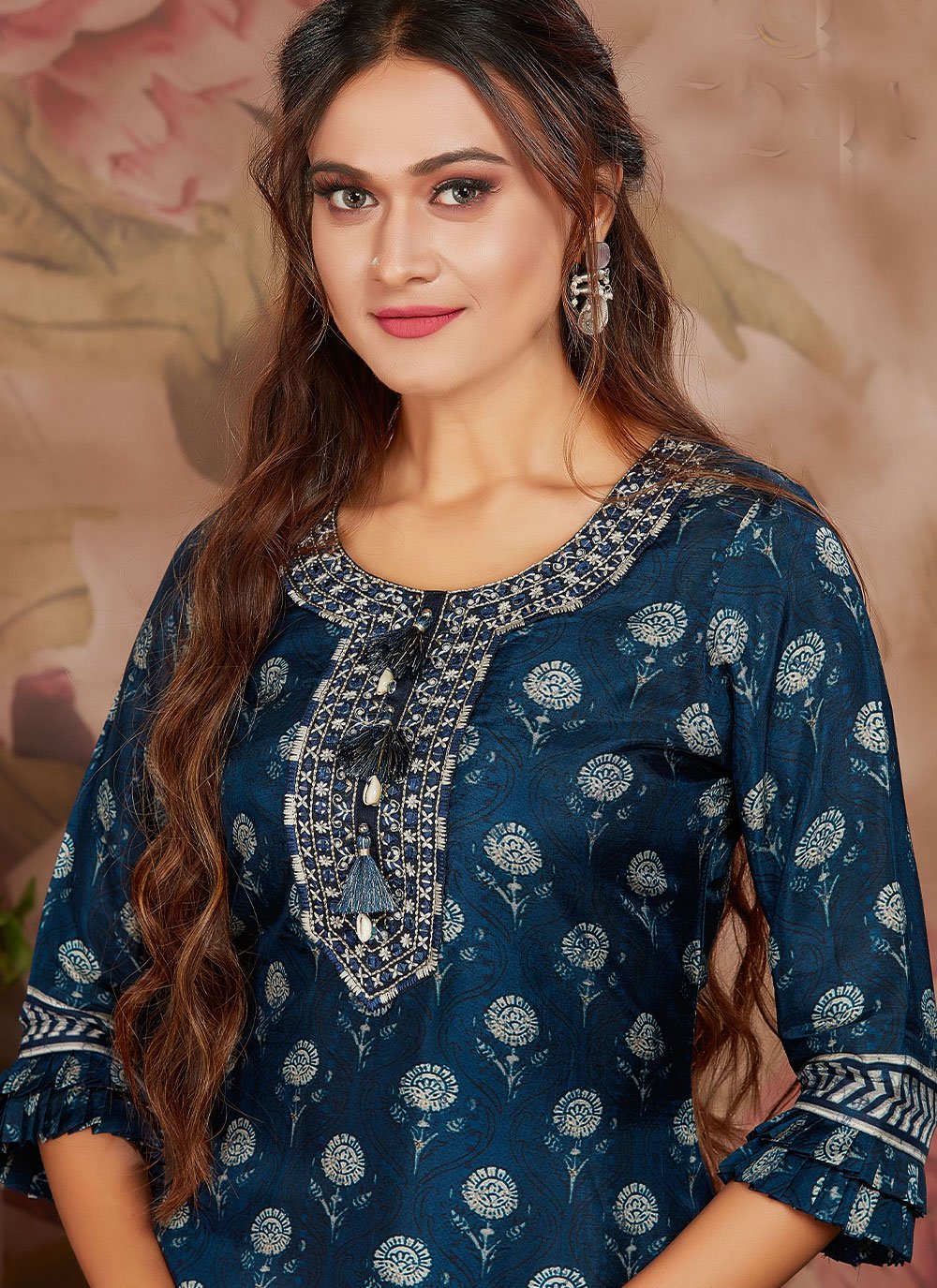 Designer Kurti Silk Blue Digital Print Kurtis