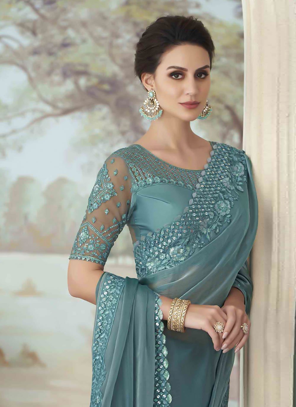 Classic Silk Blue Embroidered Saree