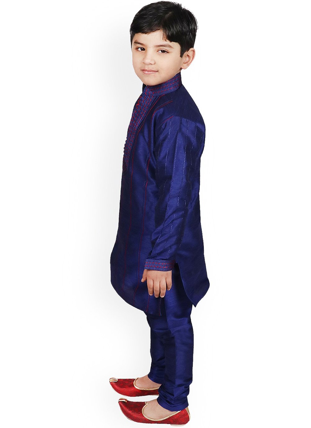 Kurta Pyjama Dupion Silk Blue Embroidered Kids