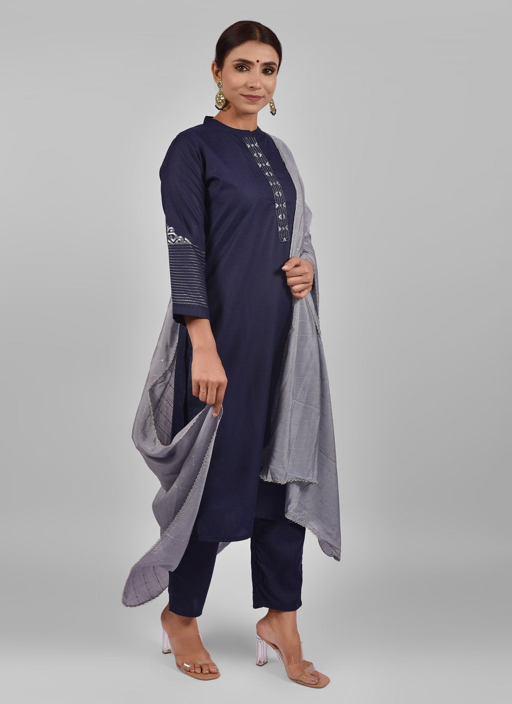 Pant Style Suit Cotton Blue Fancy Work Salwar Kameez