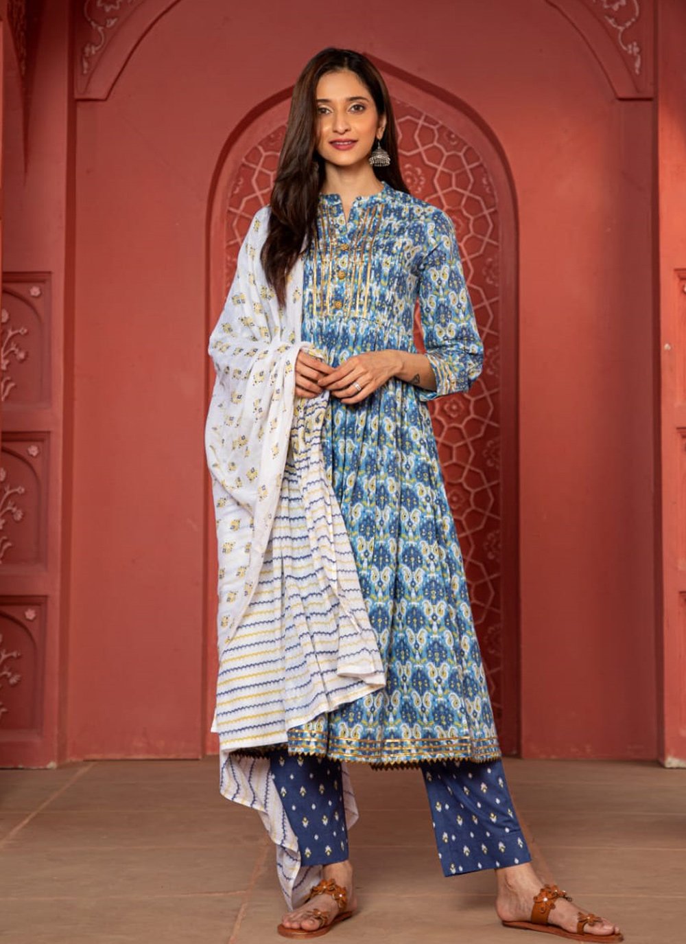 Designer Kurti Cotton Blue Fancy Work Kurtis