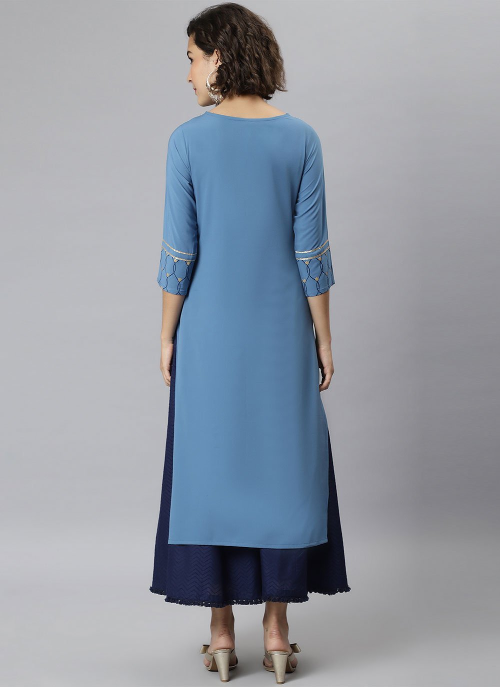 Casual Kurti Faux Crepe Blue Print Kurtis
