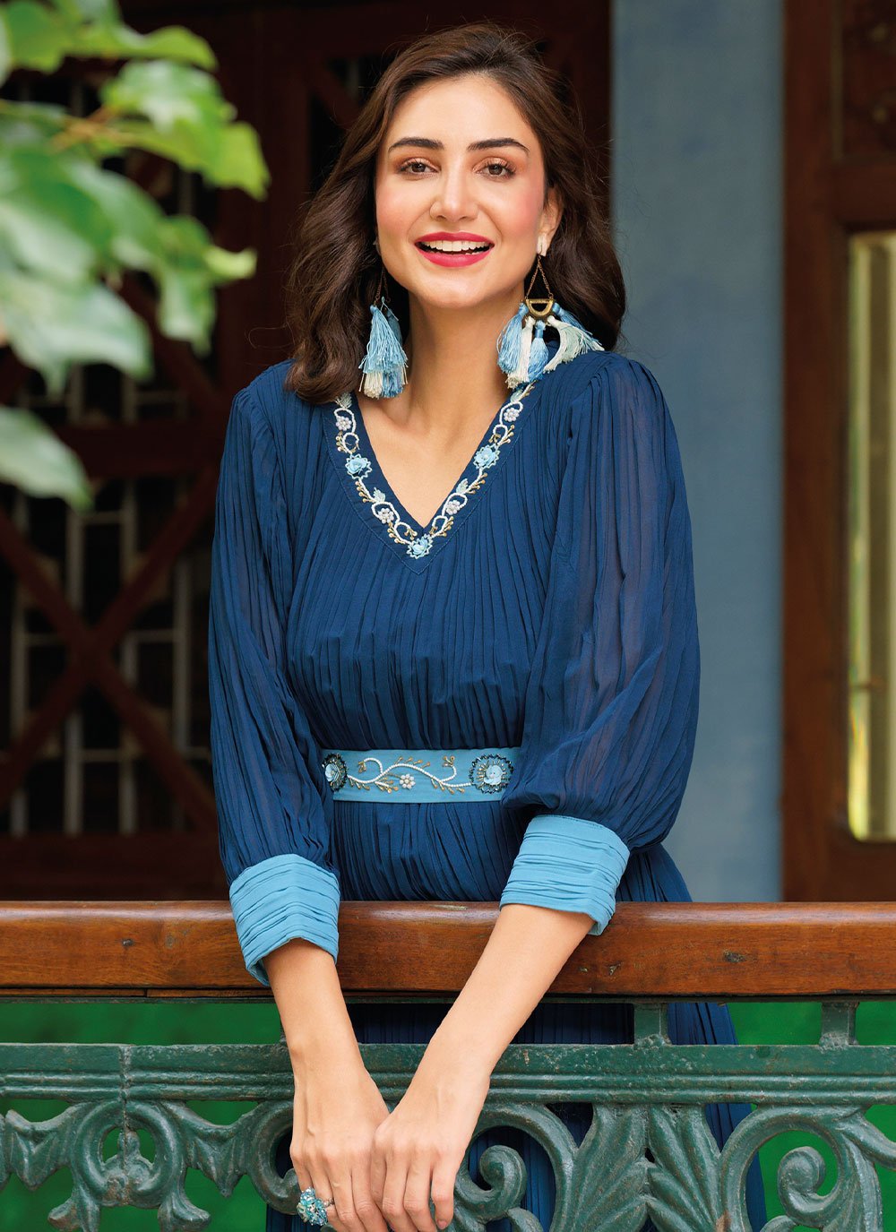 Designer Gown Georgette Blue Plain Gown