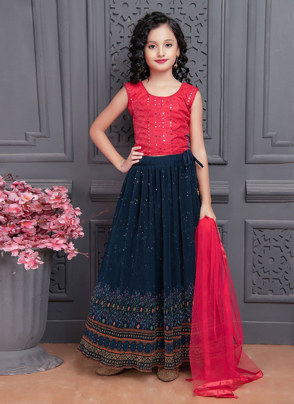 Lehenga Choli Georgette Blue Digital Print Kids