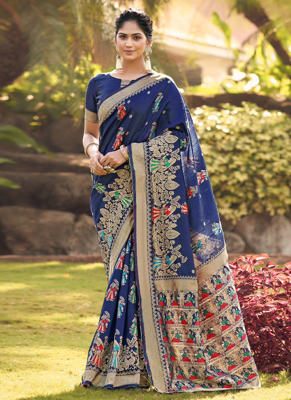 Trendy Saree Jacquard Silk Blue Jacquard Work Saree