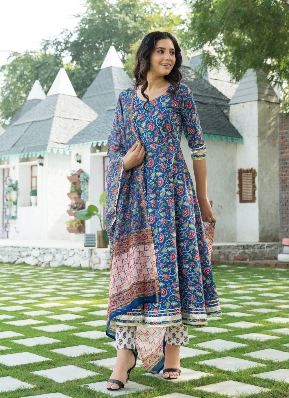 Pant Style Suit Cotton Blue Lace Salwar Kameez