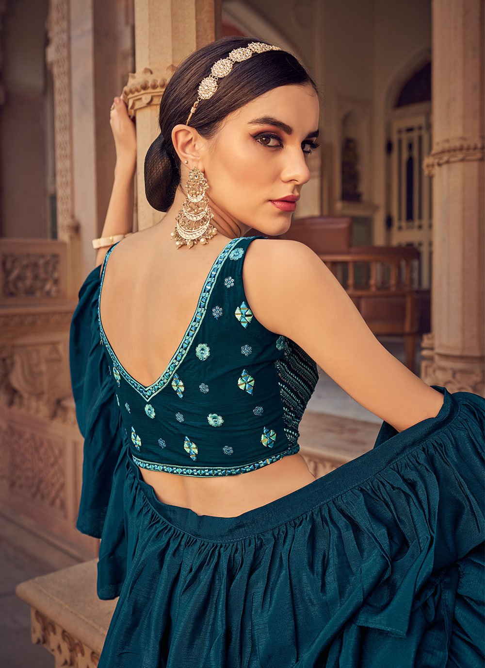 Lehenga Choli Chinon Blue Plain Lehenga Choli