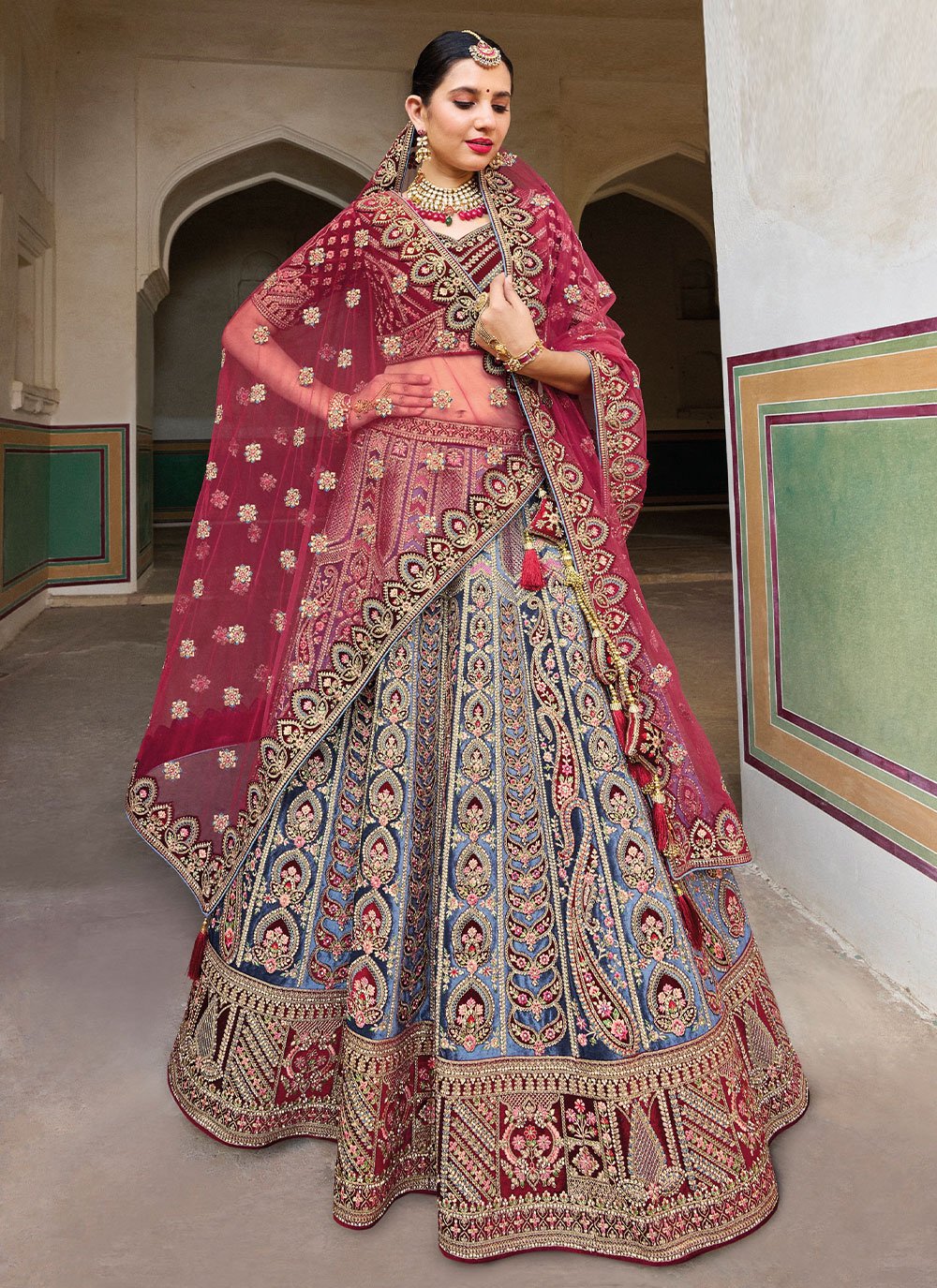 Lehenga Choli Silk Blue Embroidered Lehenga Choli