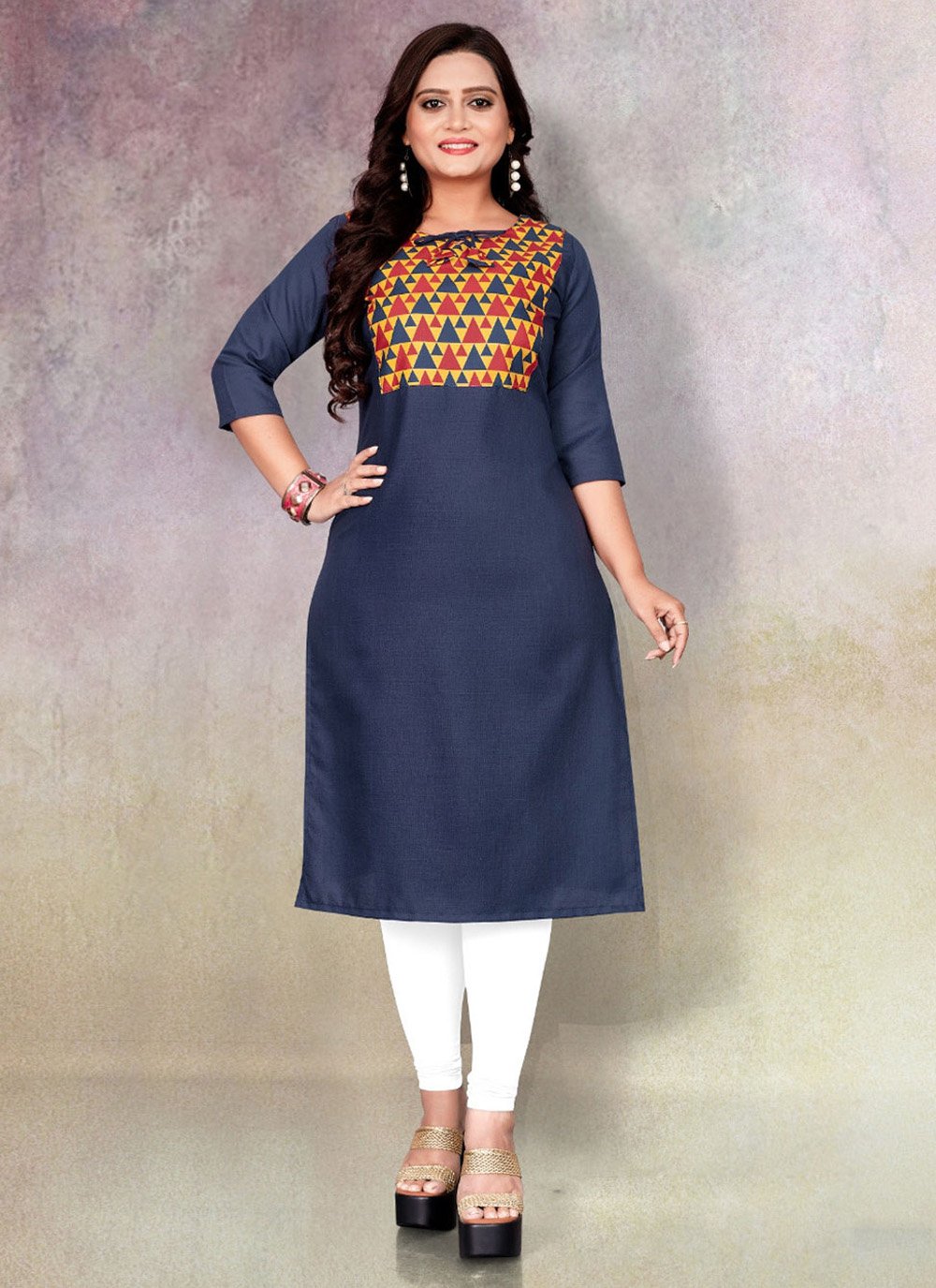 Party Wear Kurti Cotton Blue Print Kurtis