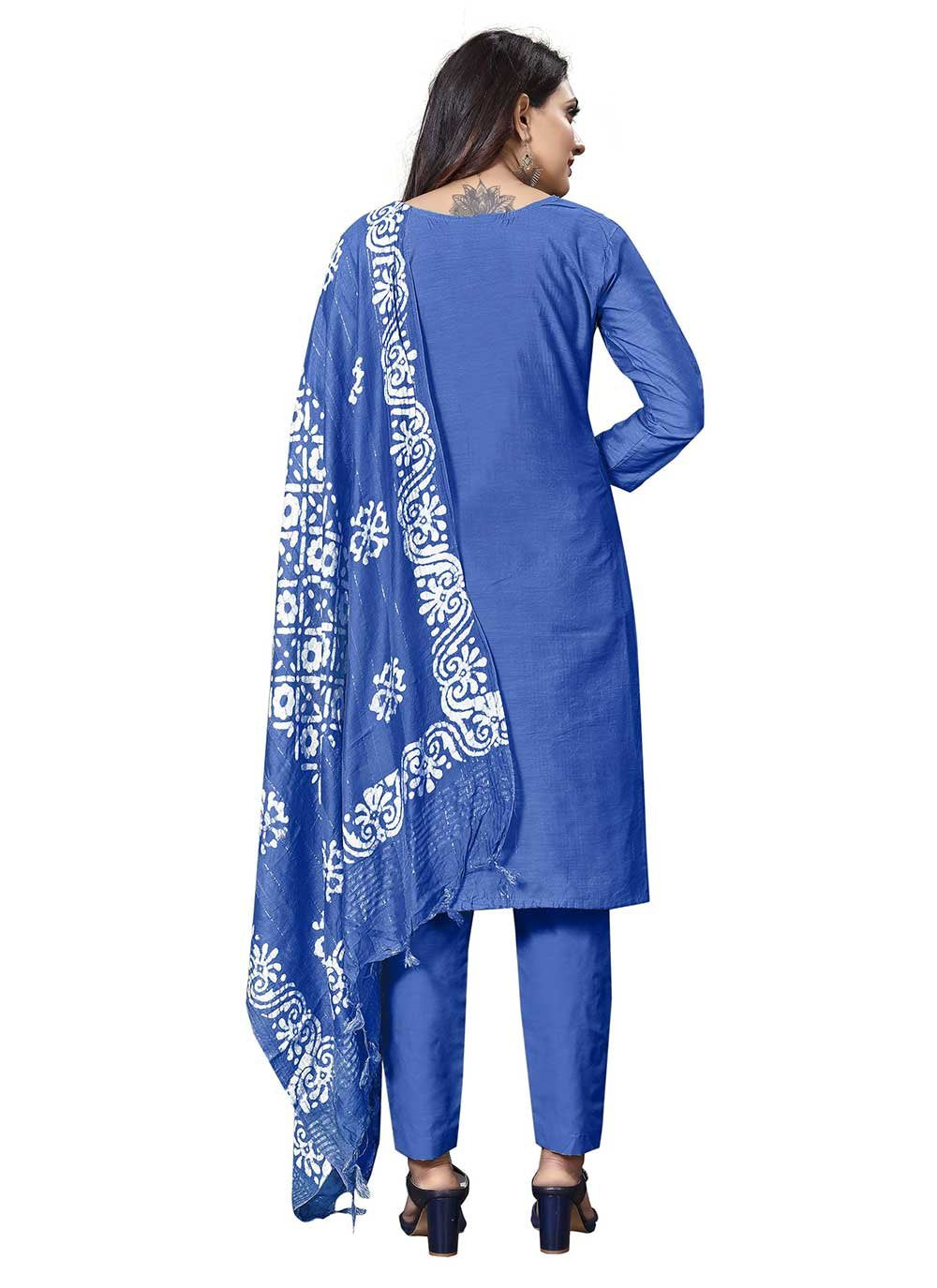 Pant Style Suit Cotton Blue Print Salwar Kameez