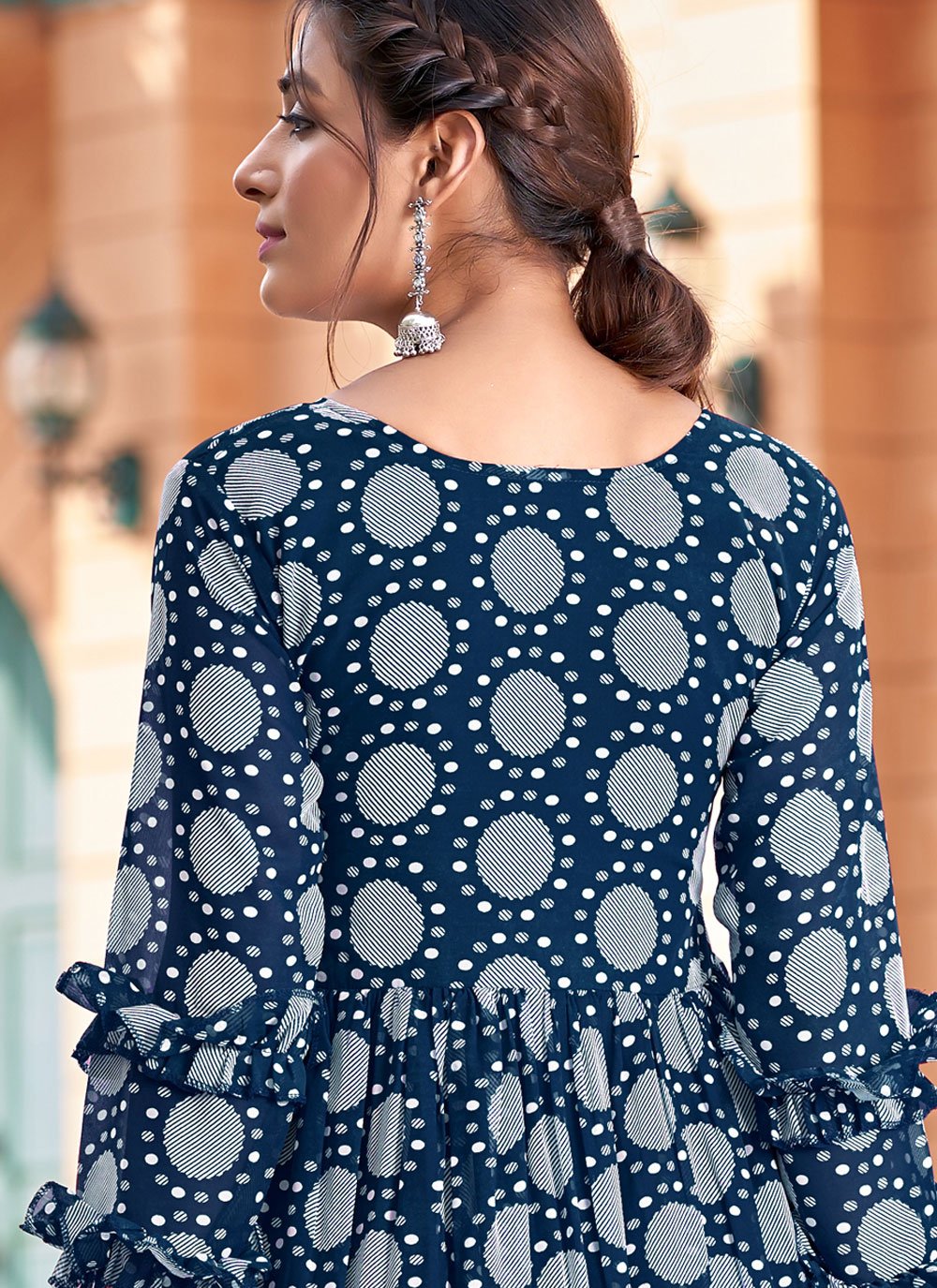 Gown Georgette Blue Print Gown