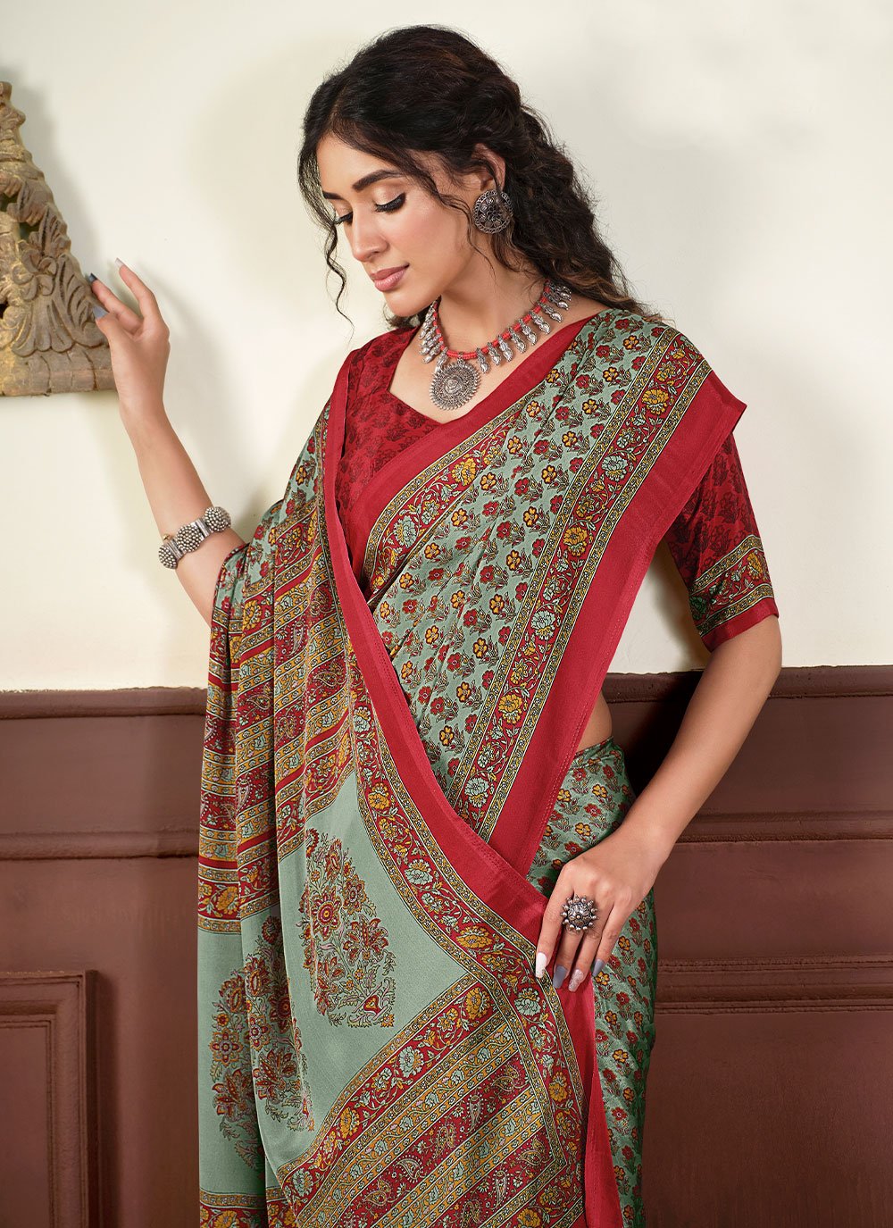 Trendy Saree Crepe Silk Blue Print Saree