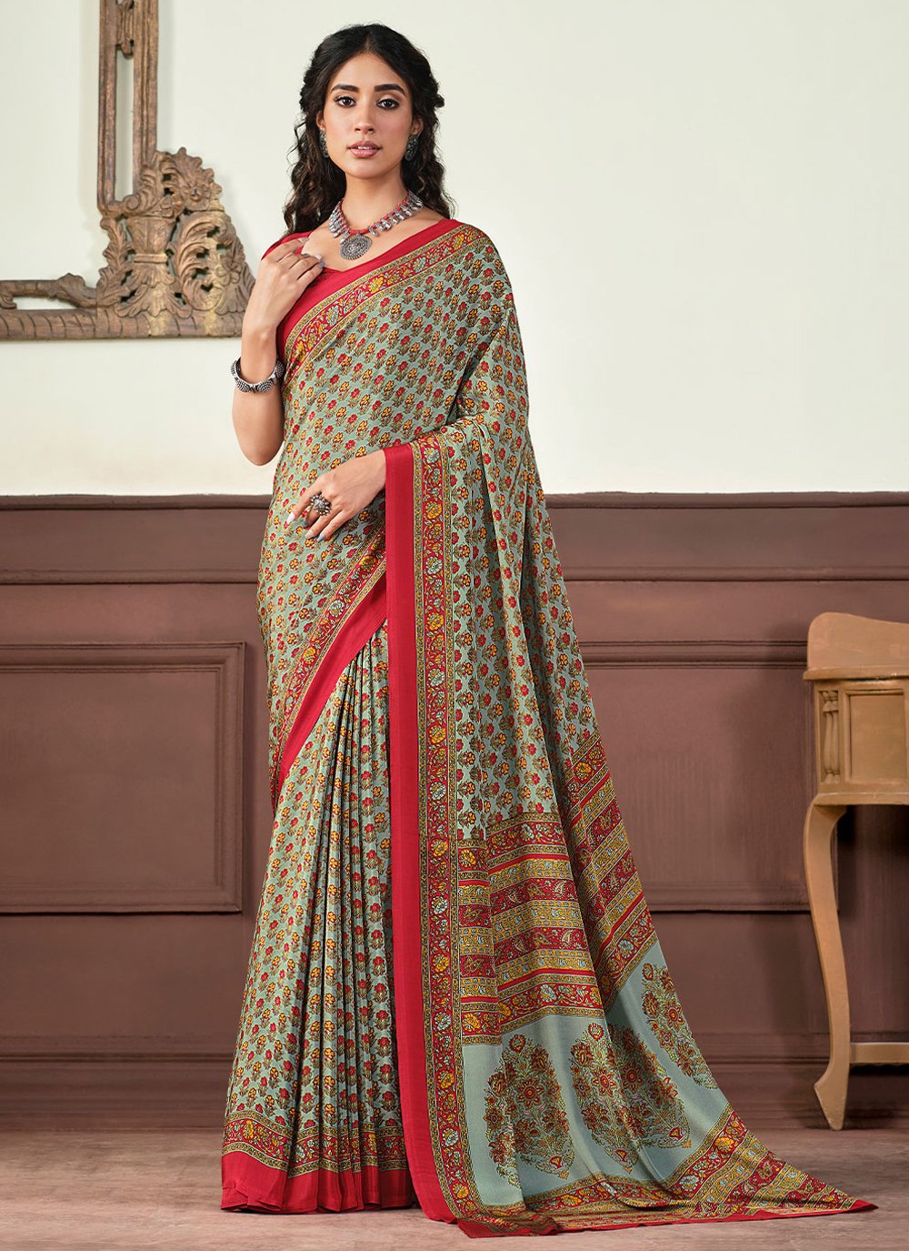 Trendy Saree Crepe Silk Blue Print Saree