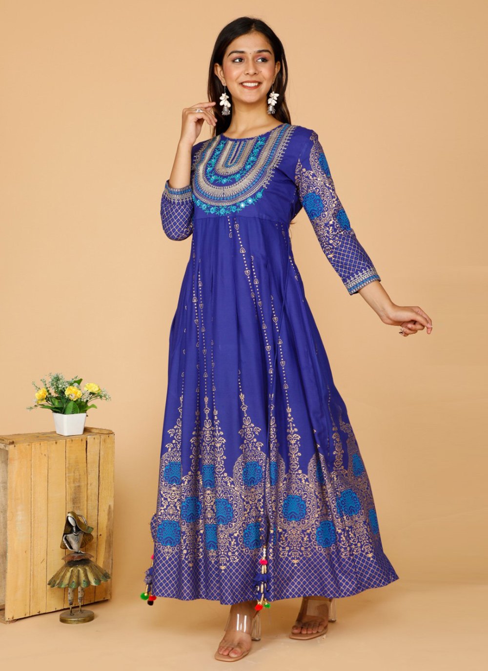 Designer Kurti Rayon Blue Print Kurtis