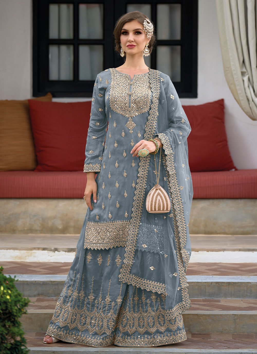 Salwar Suit Silk Blue Embroidered Salwar Kameez Kajols Indian