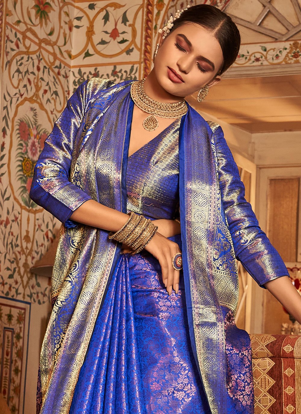 Classic Kanjivaram Silk Blue Zari Saree