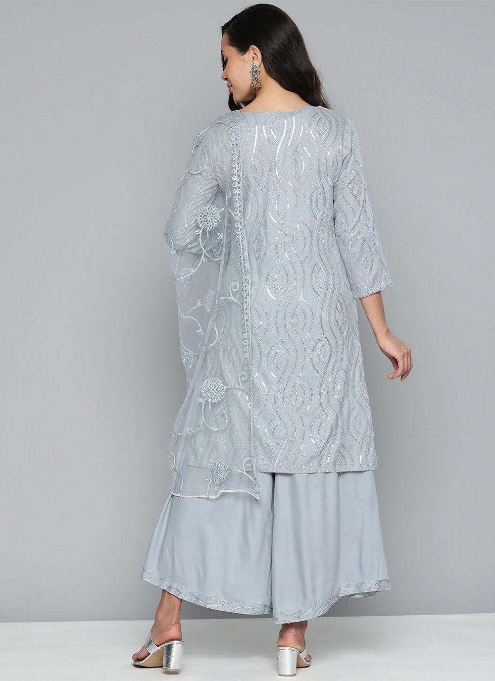 Straight Salwar Suit Rayon Viscose Blue Sequins Salwar Kameez